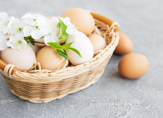 Panier avec des oeufs de poule