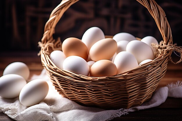 Un panier d'oeufs sur une table