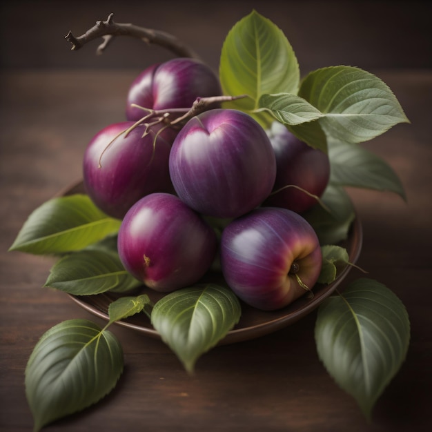 Un panier d'oignons violets avec des feuilles et une feuille qui dit "grenade".