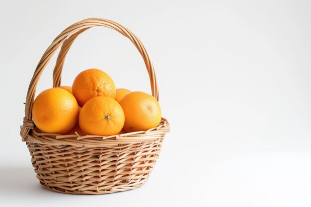 panier avec des oranges sur un fond blanc isolé