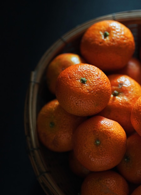 Un panier d'oranges avec le mot orange dessus