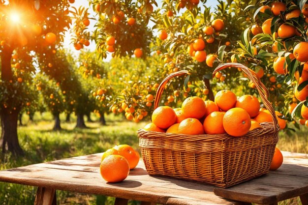 Photo un panier d'oranges avec des oranges en arrière-plan