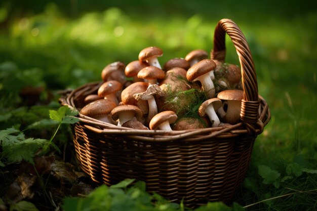 Un panier en osier avec des champignons forestiers