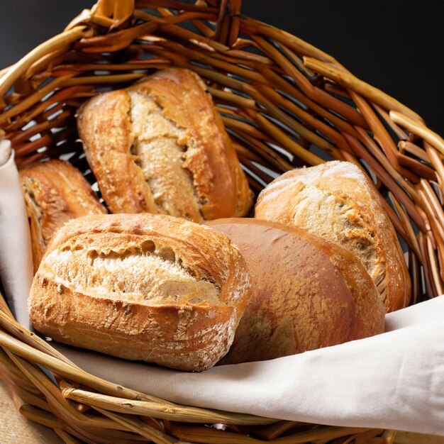 panier en osier avec du pain