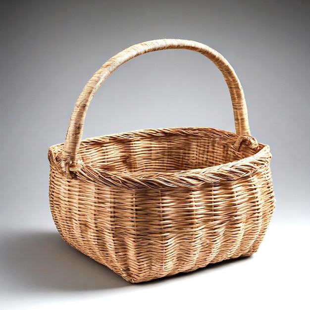 panier en osier sur fond blanc