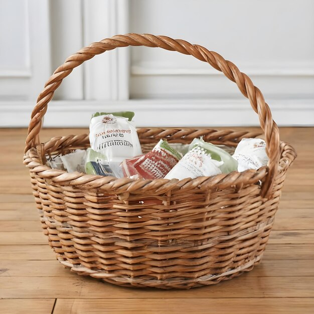 Photo un panier en osier avec des légumes isolés sur fond blanc