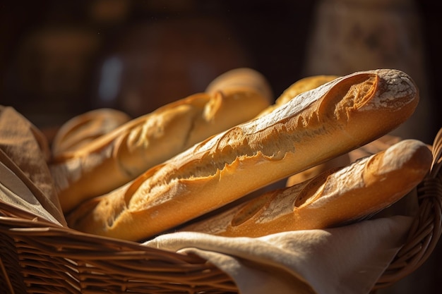 Un panier de pain est représenté avec un bagel dessus.