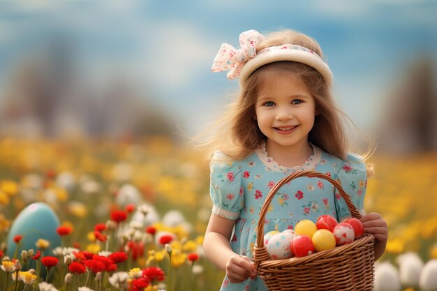 Photo le panier de pâques de la fille