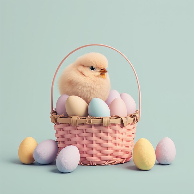 Photo un panier de pâques avec un mignon petit poussin