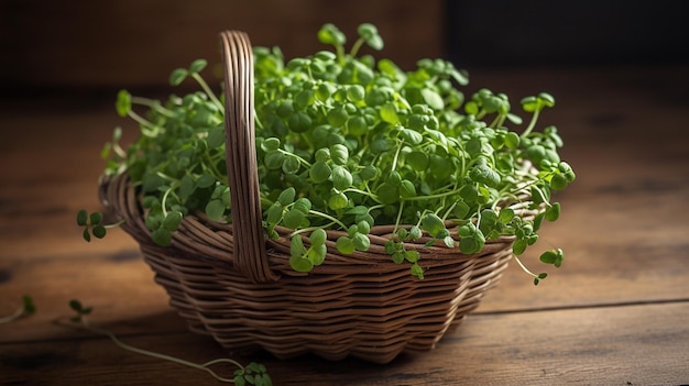 Un panier de persil sur une table