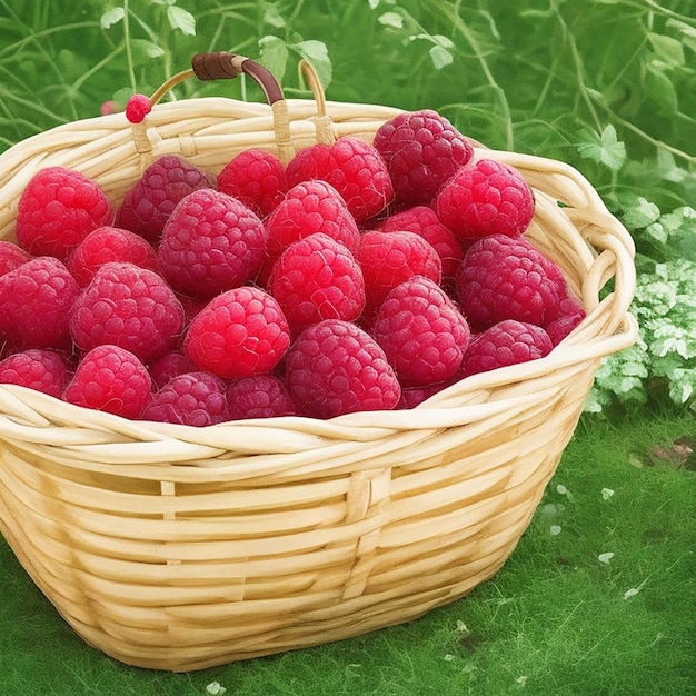 Photo un panier plein de framboises