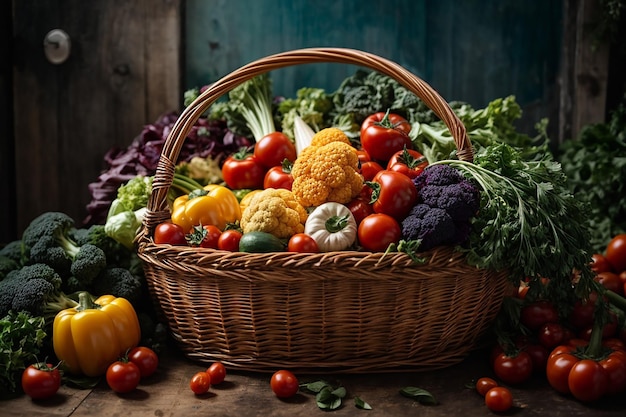 Photo un panier plein de légumes