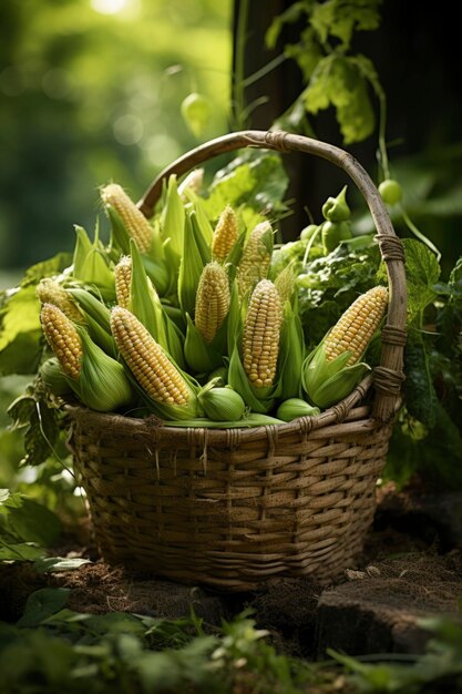 un panier plein de maïs