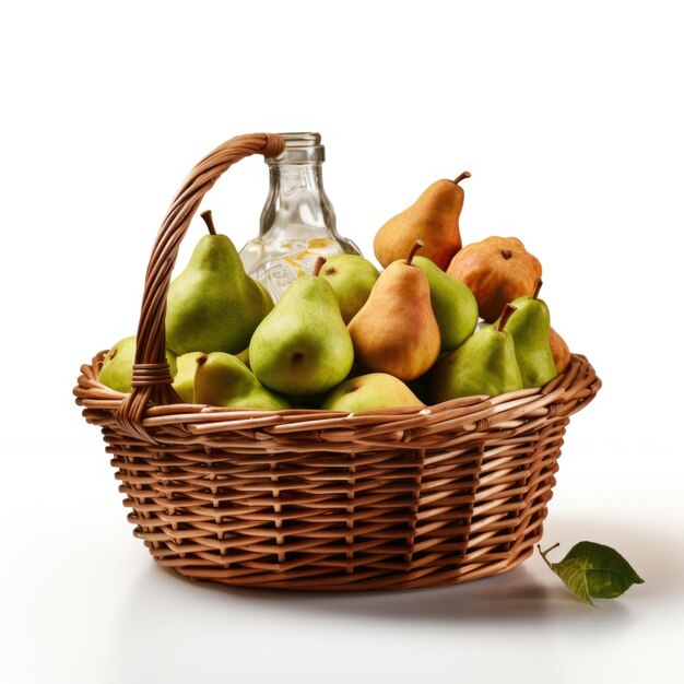 panier avec des poires et des figues isolées dans de la soda IA générative