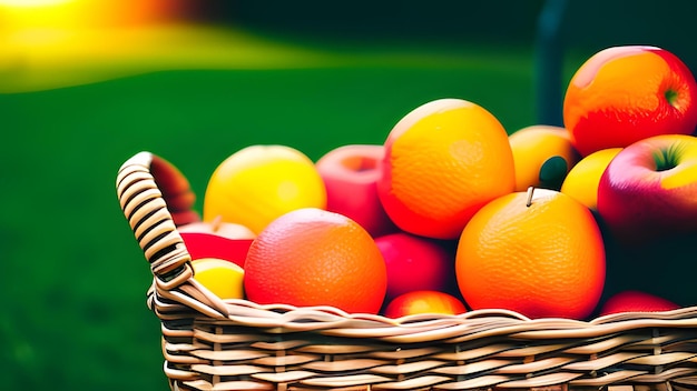 Un panier de pommes et d'oranges sur une table