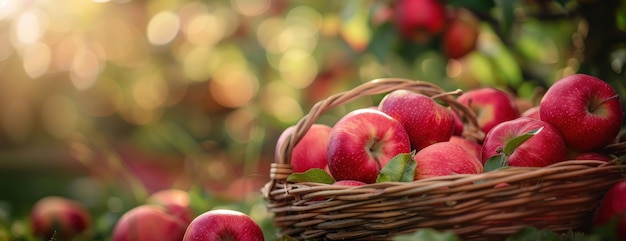 Un panier de pommes rouges sur un champ vert et luxuriant