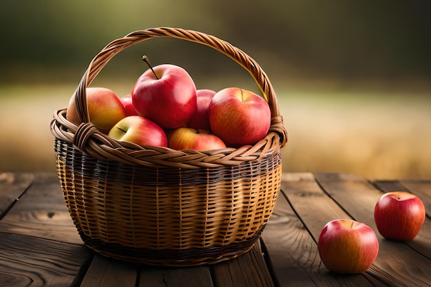 Un panier de pommes sur une table