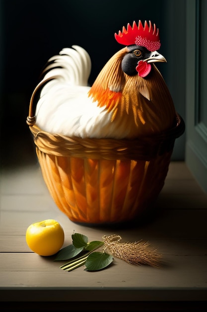 Un panier de poulet avec un art de coq