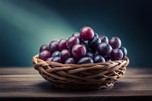 un panier de raisins avec un fond sombre.