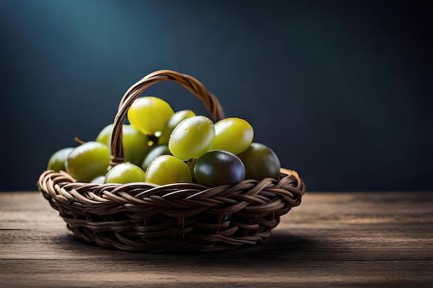 Photo un panier de raisins avec un fond sombre