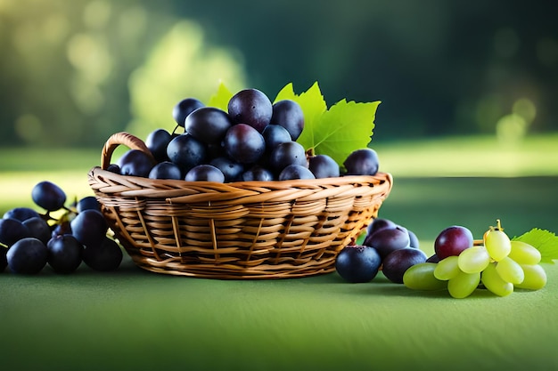 Un panier de raisins avec un fond vert