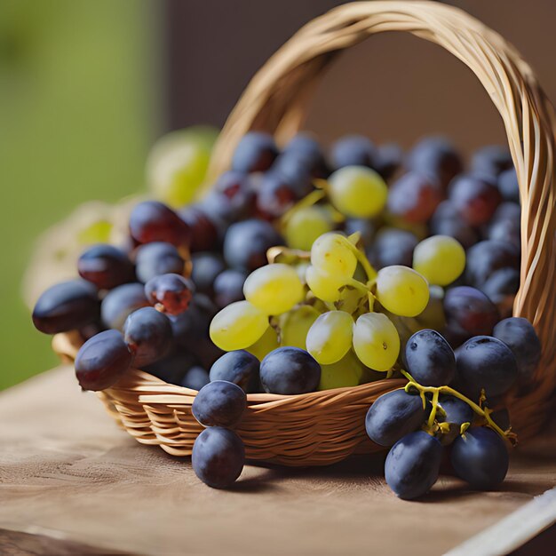 Photo un panier de raisins avec un panier d'uvains sur une table