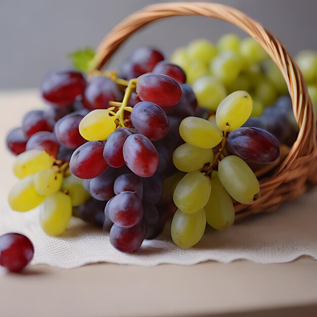 un panier de raisins avec un panier d'uvains sur une table