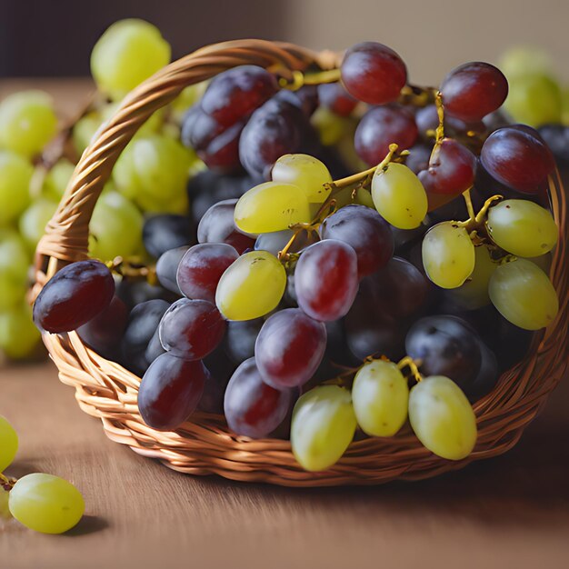 Photo un panier de raisins avec un panier d'uvains sur la table