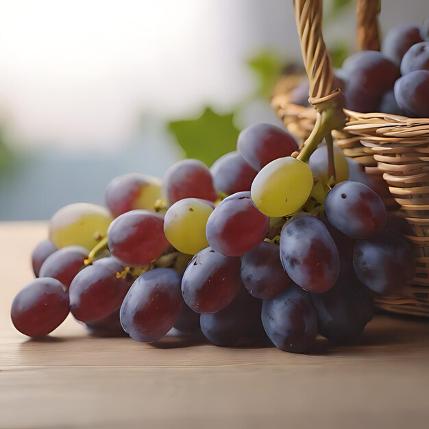 un panier de raisins avec un panier d'uvains sur la table