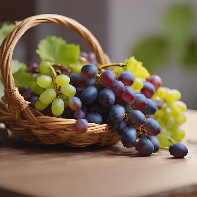 Photo un panier de raisins avec des raisins sur une table