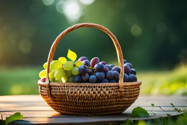 Un panier de raisins sur une table