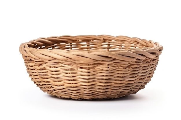 Panier de récolte en osier isolé sur blanc