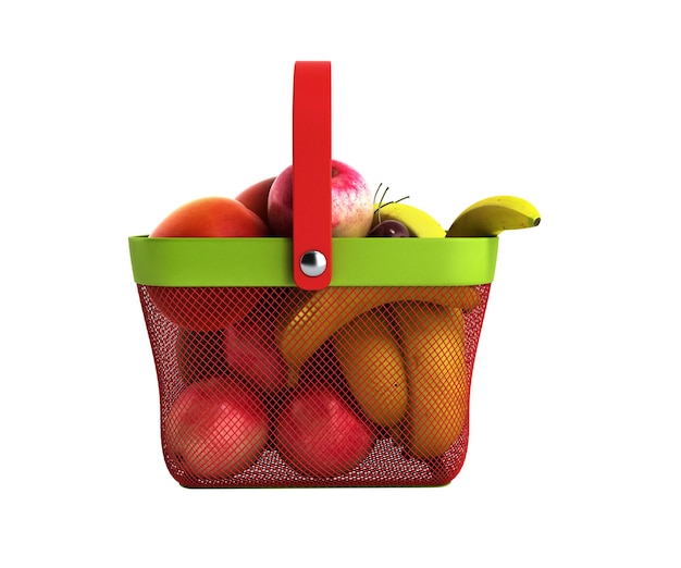 Un panier rempli de fruits frais illustration 3D sans ombre