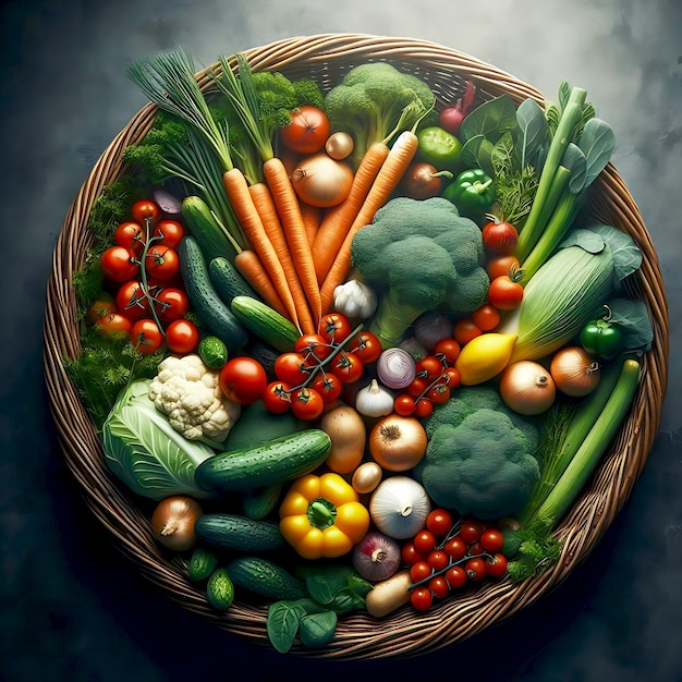 Photo un panier rempli de nombreux types de légumes