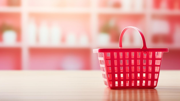 Panier rouge sur fond rose