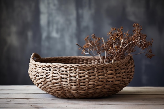 Un panier sophistiqué tissé à partir de fibres naturelles