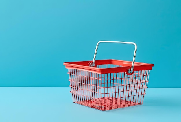 Panier de supermarché sur fond bleu clair