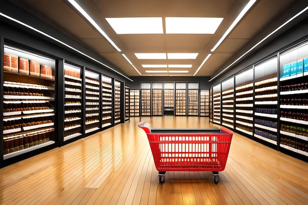 Photo panier de supermarché avec icône d'emplacement dans un concept de magasinage 3d réaliste