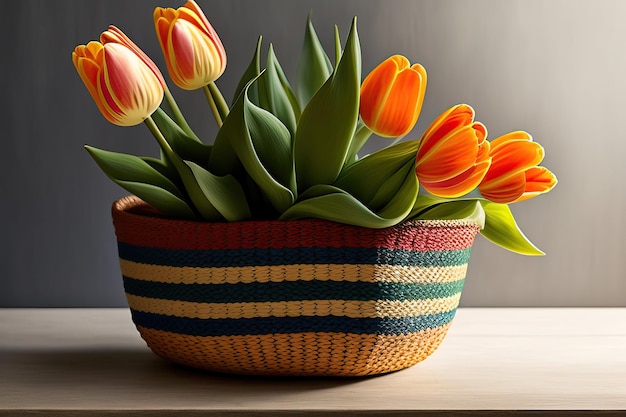 Panier avec tulipes