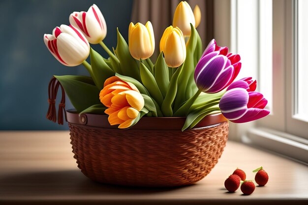 Panier avec tulipes