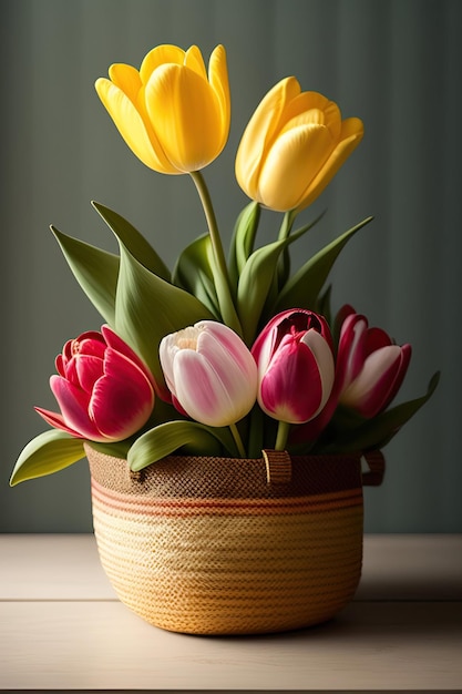 Panier avec tulipes