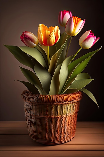 Photo panier avec tulipes