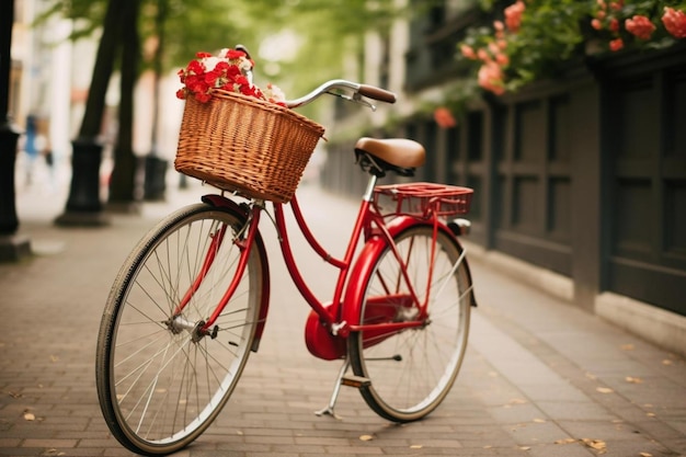 un panier sur un vélo est attaché à un poteau.