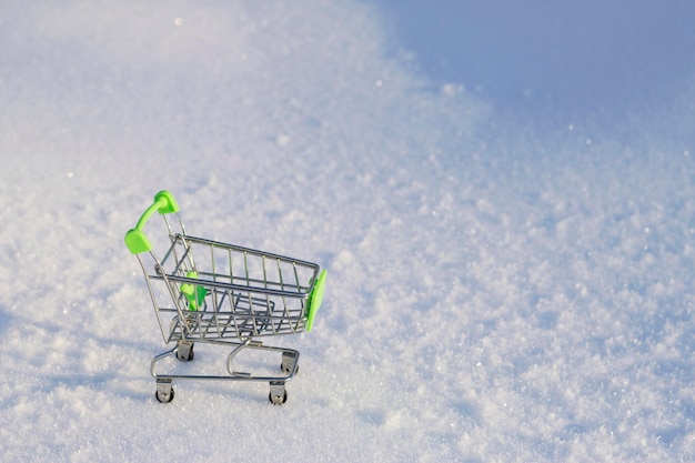 panier vert vide sur la surface de la neige