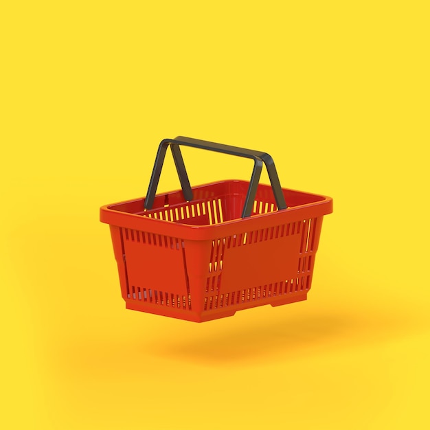 Panier vide rouge volant sur fond jaune illustration de rendu 3D