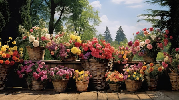 Des paniers à fleurs