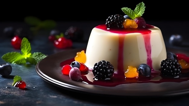 Une panna cotta avec une sauce aux fruits