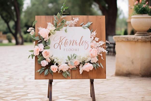 Photo un panneau d'accueil avec un design de calligraphie moderne et des accents floraux