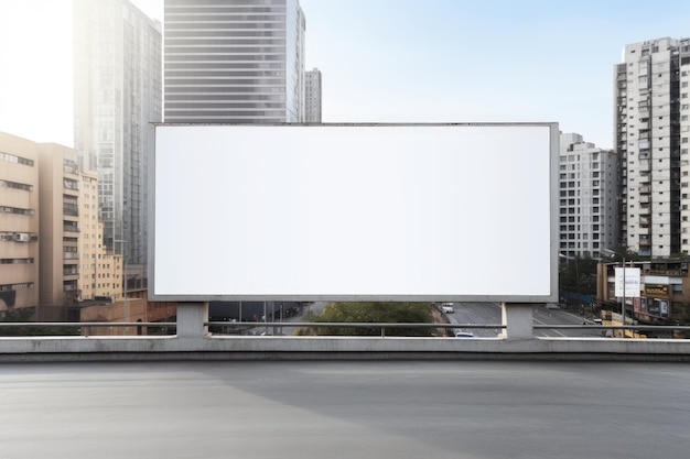 Panneau d'affichage ou affiche blanche modèle blanc modèle de bannière modèle d'un grand billboard dans une ville généré par l'IA