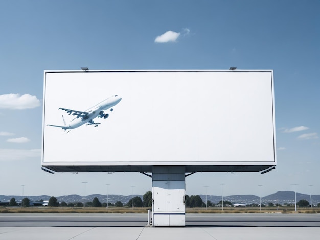 Un panneau d'affichage avec un avion volant dans le ciel